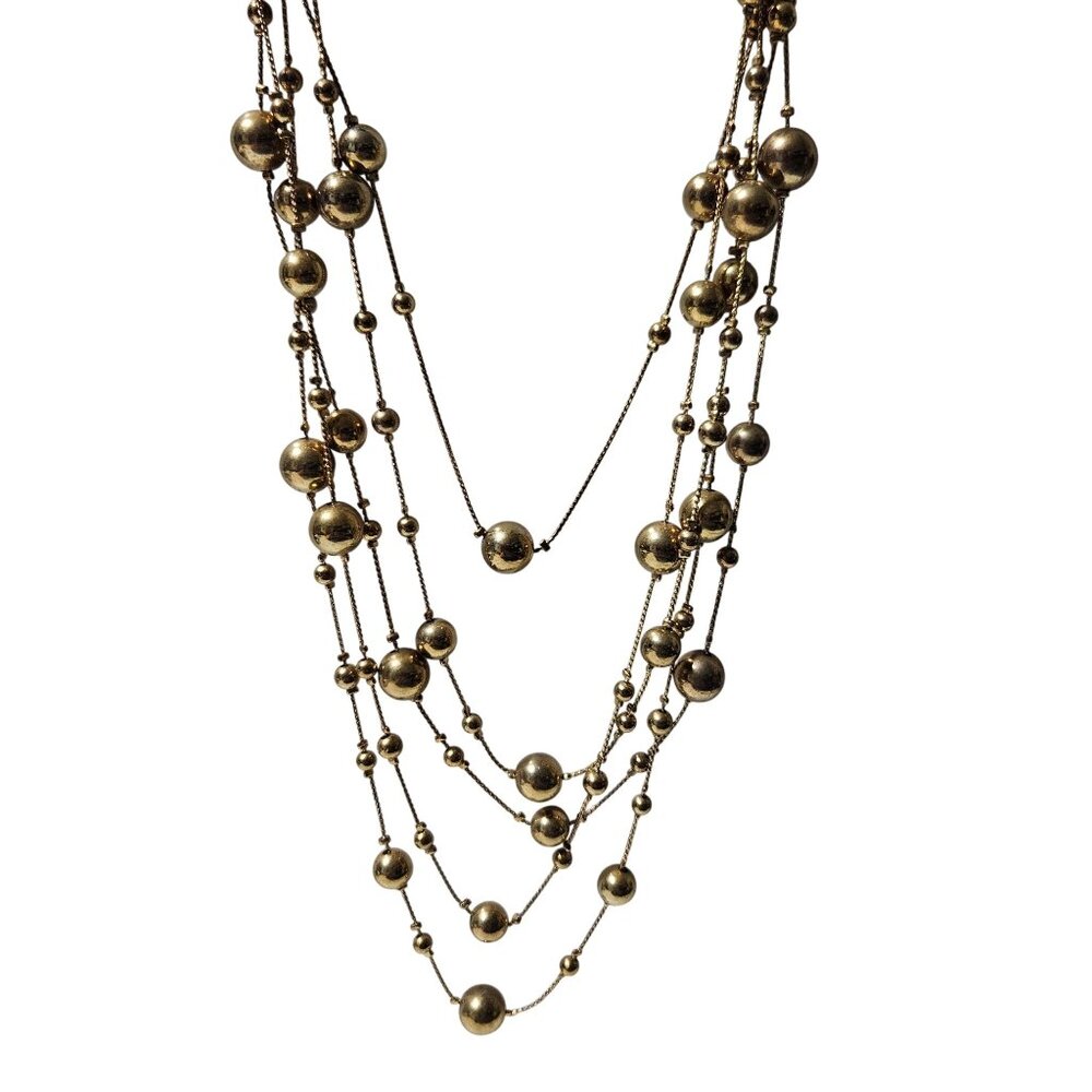 Elegant Gold Tone Beaded Necklace Multi-Layer Classic Fashion Jewelry Women